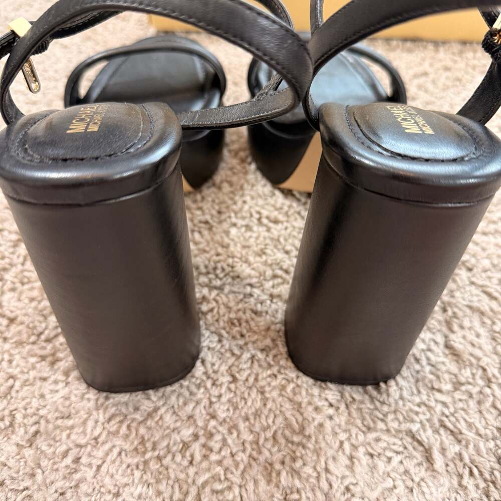 Michael Kors Black Platform Heels Womens 9.5M Leather Ankle Strap EUC - Picture 4 of 9